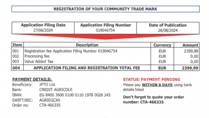 Misleading Letters Regarding European Trademark Fees